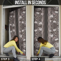 Hawaiian Art Flower Tribal with Lei Door Cover Palaka Pattern Grayscale - Polynesian Pride