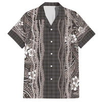 Hawaiian Art Flower Tribal with Lei Family Matching Short Sleeve Bodycon Dress and Hawaiian Shirt Palaka Pattern Grayscale - Polynesian Pride