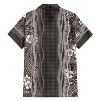 Hawaiian Art Flower Tribal with Lei Family Matching Short Sleeve Bodycon Dress and Hawaiian Shirt Palaka Pattern Grayscale - Polynesian Pride