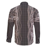 Hawaiian Art Flower Tribal with Lei Family Matching Short Sleeve Bodycon Dress and Hawaiian Shirt Palaka Pattern Grayscale - Polynesian Pride