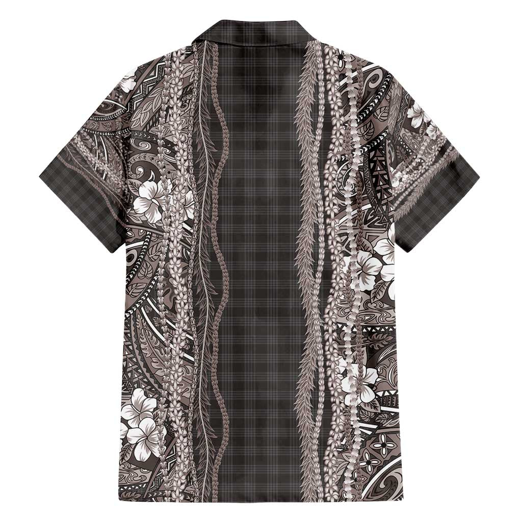 Hawaiian Art Flower Tribal with Lei Family Matching Summer Maxi Dress and Hawaiian Shirt Palaka Pattern Grayscale - Polynesian Pride