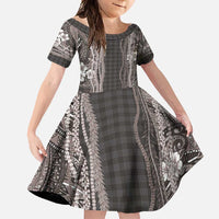 Hawaiian Art Flower Tribal with Lei Family Matching Tank Maxi Dress and Hawaiian Shirt Palaka Pattern Grayscale - Polynesian Pride