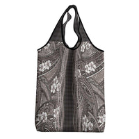 Hawaiian Art Flower Tribal with Lei Grocery Bag Palaka Pattern Grayscale - Polynesian Pride