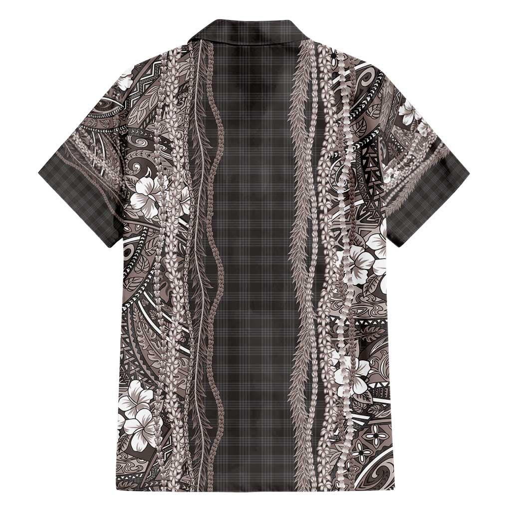 Hawaiian Art Flower Tribal with Lei Hawaiian Shirt Palaka Pattern Grayscale - Polynesian Pride