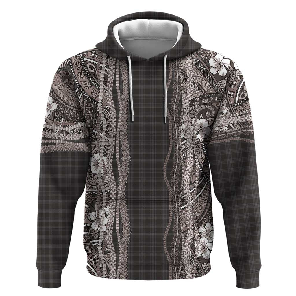 Hawaiian Art Flower Tribal with Lei Hoodie Palaka Pattern Grayscale LT03 Pullover Hoodie Gray - Polynesian Pride
