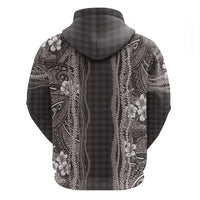 Hawaiian Art Flower Tribal with Lei Hoodie Palaka Pattern Grayscale - Polynesian Pride