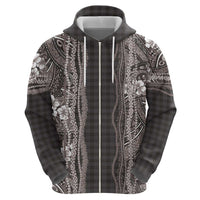 Hawaiian Art Flower Tribal with Lei Hoodie Palaka Pattern Grayscale - Polynesian Pride