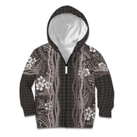 Hawaiian Art Flower Tribal with Lei Kid Hoodie Palaka Pattern Grayscale - Polynesian Pride