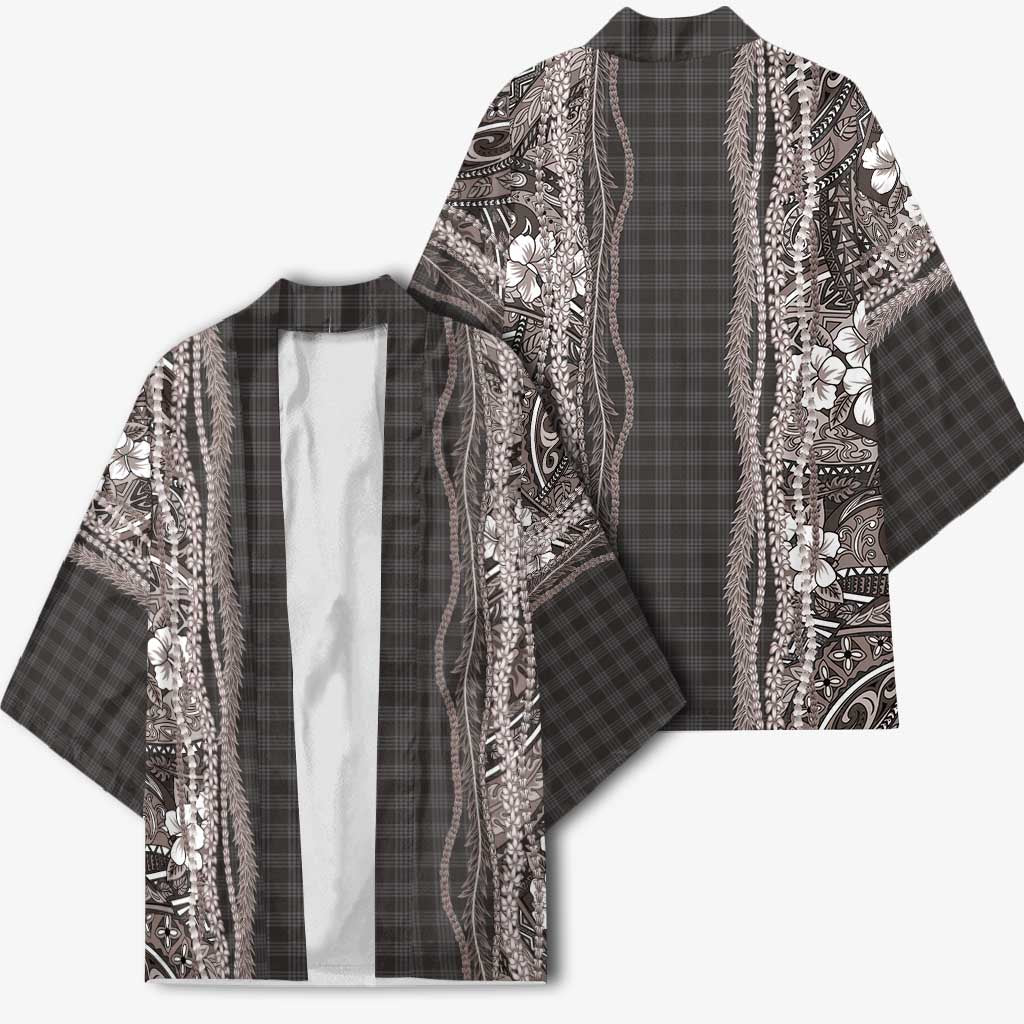 Hawaiian Art Flower Tribal with Lei Kimono Palaka Pattern Grayscale - Polynesian Pride