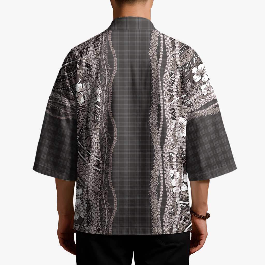 Hawaiian Art Flower Tribal with Lei Kimono Palaka Pattern Grayscale - Polynesian Pride