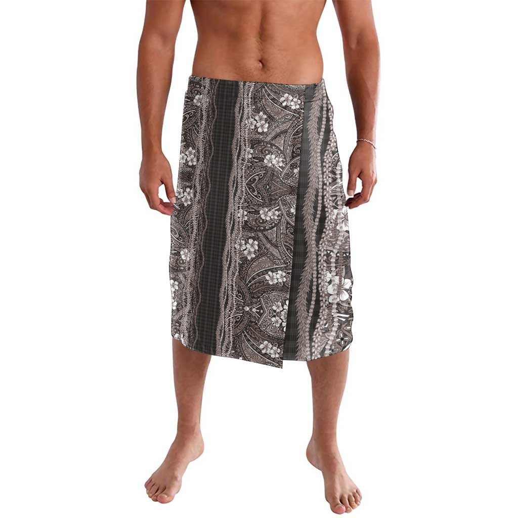 Hawaiian Art Flower Tribal with Lei Lavalava Palaka Pattern Grayscale LT03 Gray - Polynesian Pride