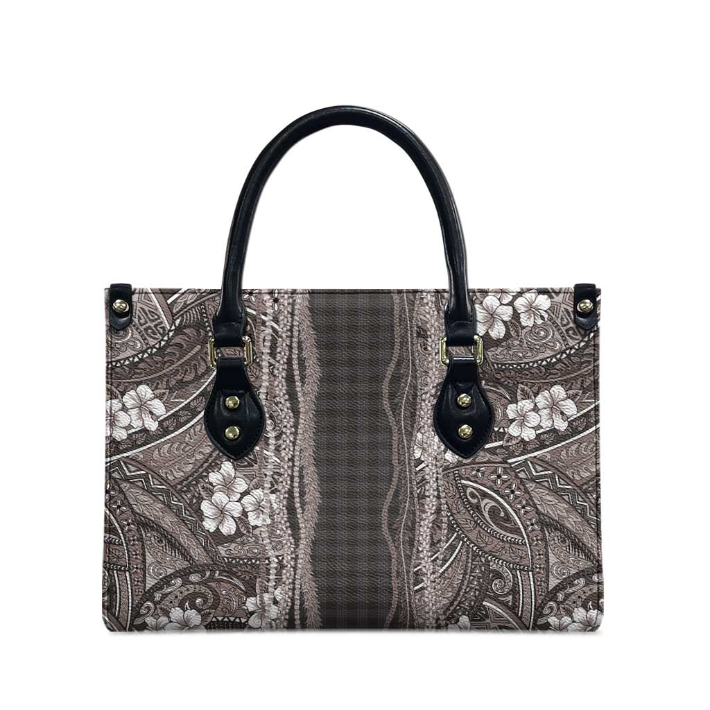 Hawaiian Art Flower Tribal with Lei Leather Bag Palaka Pattern Grayscale - Polynesian Pride