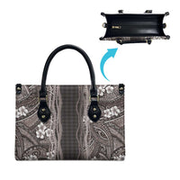 Hawaiian Art Flower Tribal with Lei Leather Bag Palaka Pattern Grayscale - Polynesian Pride
