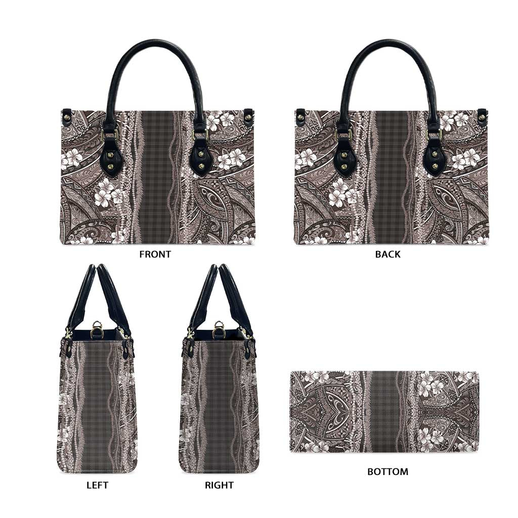 Hawaiian Art Flower Tribal with Lei Leather Bag Palaka Pattern Grayscale - Polynesian Pride