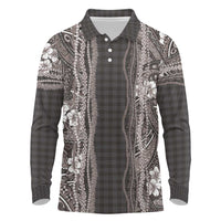 Hawaiian Art Flower Tribal with Lei Long Sleeve Polo Shirt Palaka Pattern Grayscale - Polynesian Pride