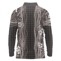 Hawaiian Art Flower Tribal with Lei Long Sleeve Polo Shirt Palaka Pattern Grayscale - Polynesian Pride