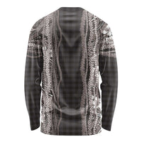Hawaiian Art Flower Tribal with Lei Long Sleeve Shirt Palaka Pattern Grayscale - Polynesian Pride