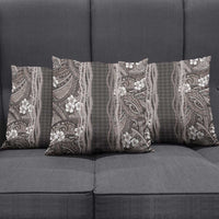 Hawaiian Art Flower Tribal with Lei Pillow Cover Palaka Pattern Grayscale - Polynesian Pride
