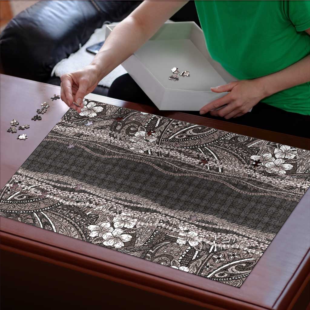 Hawaiian Art Flower Tribal with Lei Puzzle Palaka Pattern Grayscale - Polynesian Pride