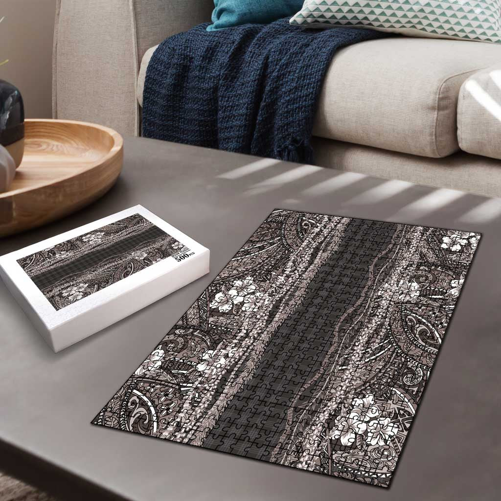 Hawaiian Art Flower Tribal with Lei Puzzle Palaka Pattern Grayscale - Polynesian Pride