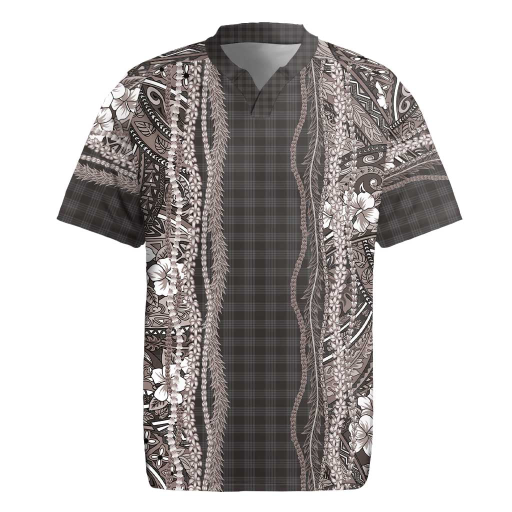 Hawaiian Art Flower Tribal with Lei Rugby Jersey Palaka Pattern Grayscale - Polynesian Pride