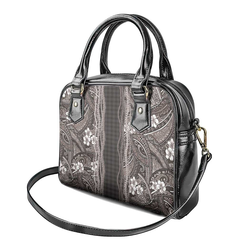 Hawaiian Art Flower Tribal with Lei Shoulder Handbag Palaka Pattern Grayscale - Polynesian Pride