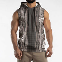 Hawaiian Art Flower Tribal with Lei Sleeveless Hoodie Palaka Pattern Grayscale - Polynesian Pride