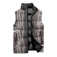 Hawaiian Art Flower Tribal with Lei Sleeveless Puffer Jacket Palaka Pattern Grayscale - Polynesian Pride
