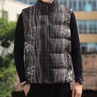 Hawaiian Art Flower Tribal with Lei Sleeveless Puffer Jacket Palaka Pattern Grayscale - Polynesian Pride