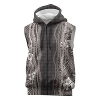 Hawaiian Art Flower Tribal with Lei Sleeveless Zip Hoodie Palaka Pattern Grayscale - Polynesian Pride