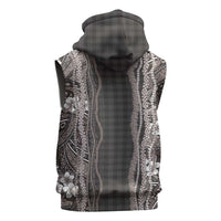 Hawaiian Art Flower Tribal with Lei Sleeveless Zip Hoodie Palaka Pattern Grayscale - Polynesian Pride