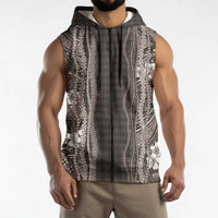 Hawaiian Art Flower Tribal with Lei Sleeveless Zip Hoodie Palaka Pattern Grayscale - Polynesian Pride