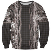 Hawaiian Art Flower Tribal with Lei Sweatshirt Palaka Pattern Grayscale - Polynesian Pride