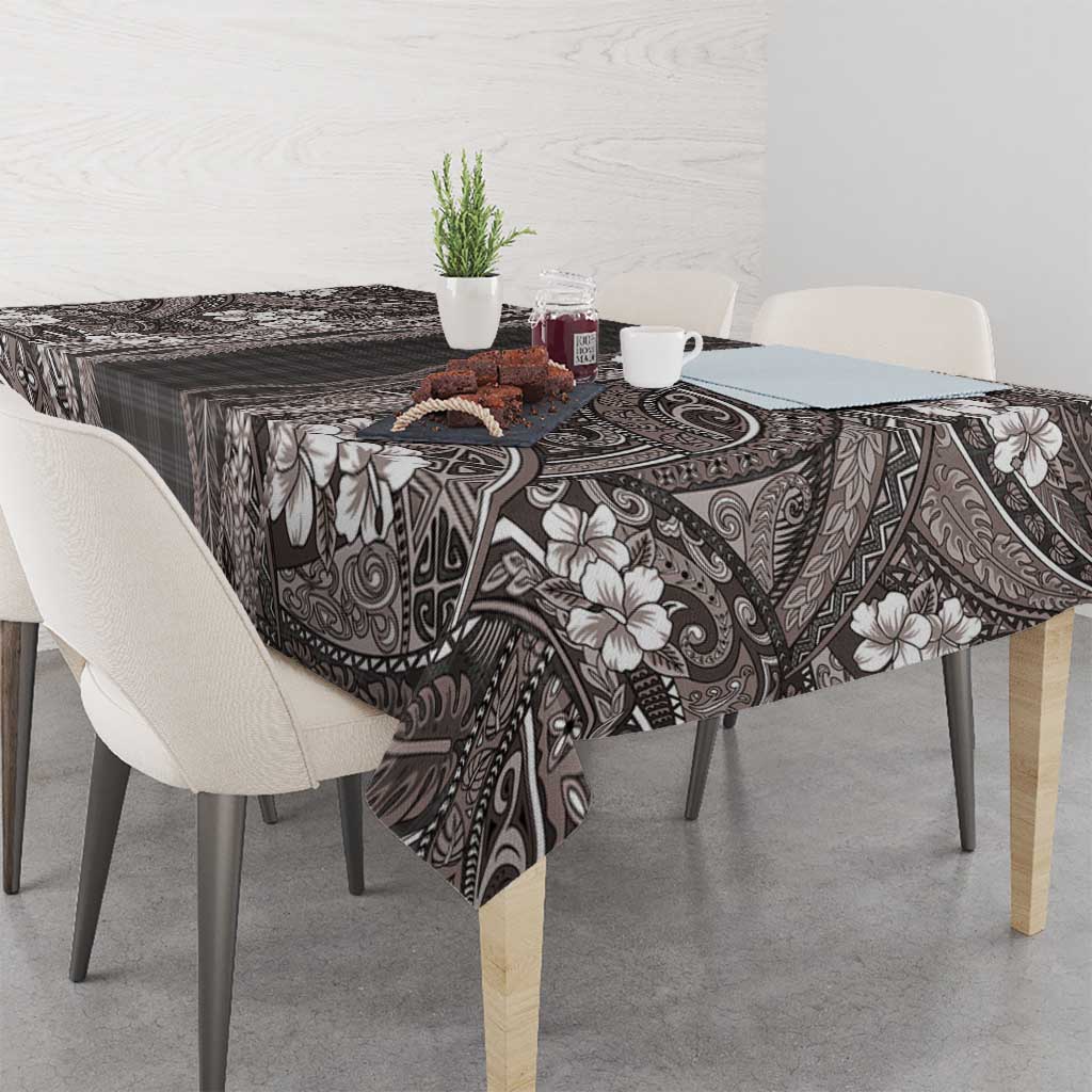 Hawaiian Art Flower Tribal with Lei Tablecloth Palaka Pattern Grayscale - Polynesian Pride