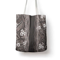 Hawaiian Art Flower Tribal with Lei Tote Bag Palaka Pattern Grayscale - Polynesian Pride