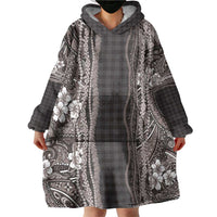 Hawaiian Art Flower Tribal with Lei Wearable Blanket Hoodie Palaka Pattern Grayscale - Polynesian Pride