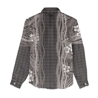 Hawaiian Art Flower Tribal with Lei Women Casual Shirt Palaka Pattern Grayscale LT03 - Polynesian Pride