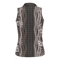 Hawaiian Art Flower Tribal with Lei Women Sleeveless Polo Shirt Palaka Pattern Grayscale - Polynesian Pride