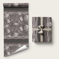 Hawaiian Art Flower Tribal with Lei Wrapping Paper Palaka Pattern Grayscale - Polynesian Pride