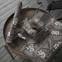 Hawaiian Art Flower Tribal with Lei Wrapping Paper Palaka Pattern Grayscale - Polynesian Pride