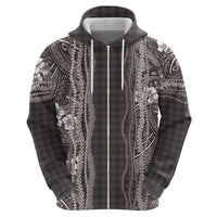 Hawaiian Art Flower Tribal with Lei Zip Hoodie Palaka Pattern Grayscale - Polynesian Pride