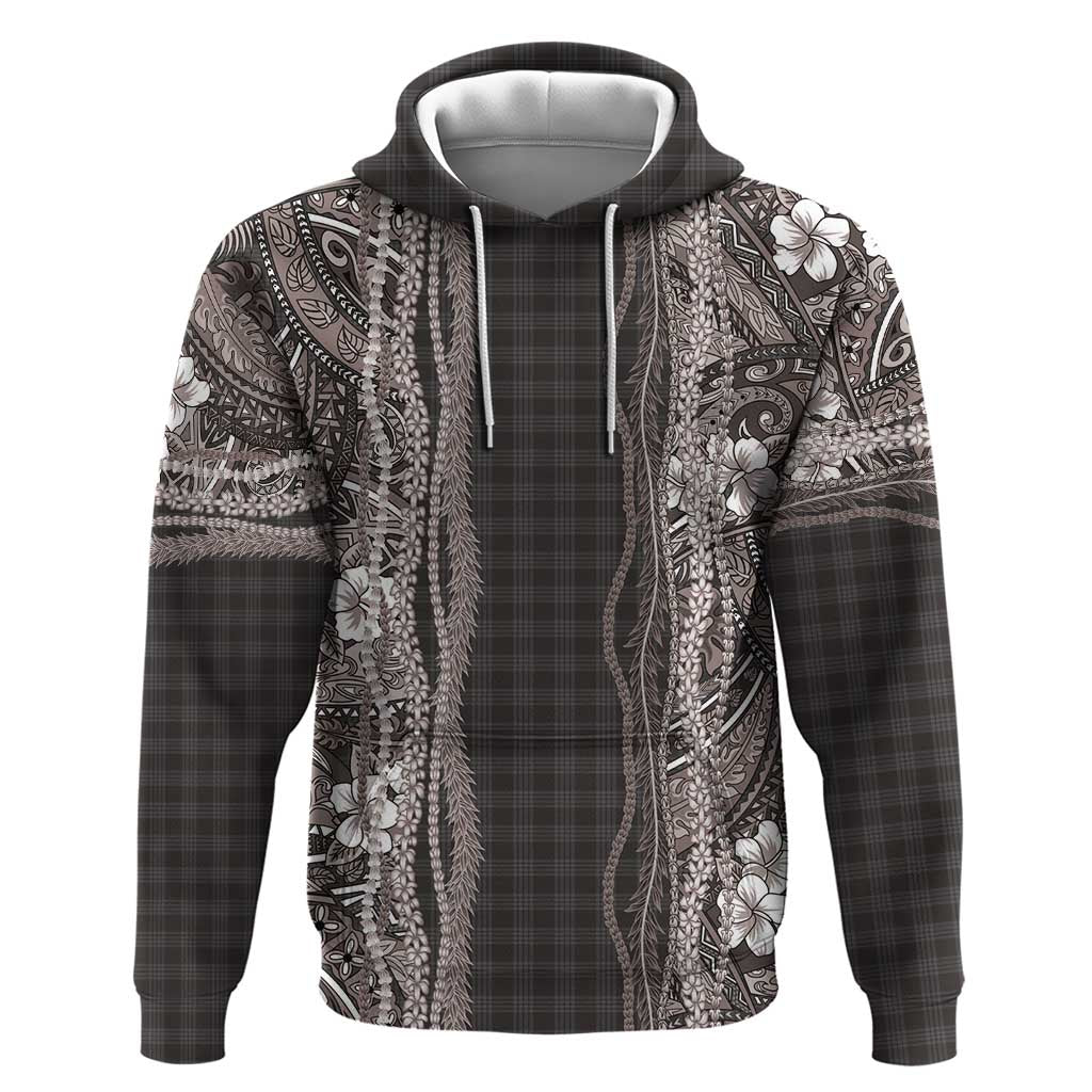 Hawaiian Art Flower Tribal with Lei Zip Hoodie Palaka Pattern Grayscale - Polynesian Pride
