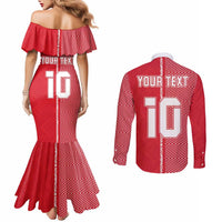 Custom Tahiti Football-Iron Warriors Couples Matching Mermaid Dress and Long Sleeve Button Shirt