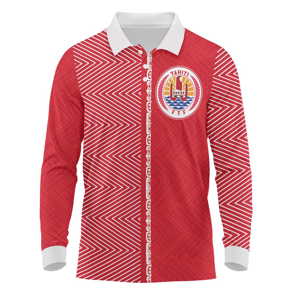 Custom Tahiti Football-Iron Warriors Long Sleeve Polo Shirt LT03 Red - Polynesian Pride