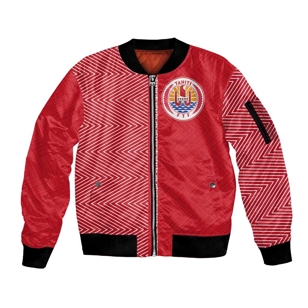 Custom Tahiti Football-Iron Warriors Sleeve Zip Bomber Jacket LT03 Unisex Red - Polynesian Pride