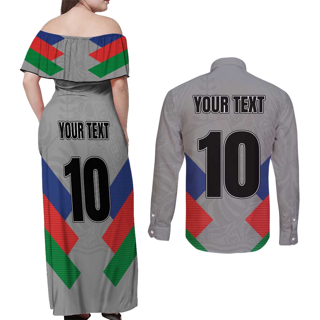 Custom New Caledonia-The Kagus Couples Matching Off Shoulder Maxi Dress and Long Sleeve Button Shirt