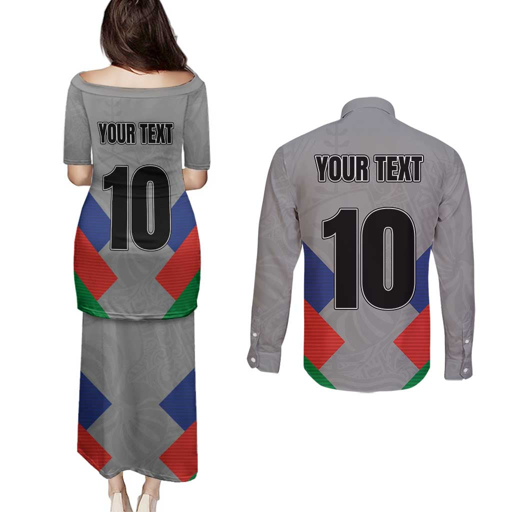 Custom New Caledonia-The Kagus Couples Matching Puletasi and Long Sleeve Button Shirt