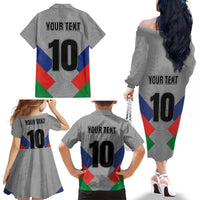 Custom New Caledonia-The Kagus Family Matching Off The Shoulder Long Sleeve Dress and Hawaiian Shirt