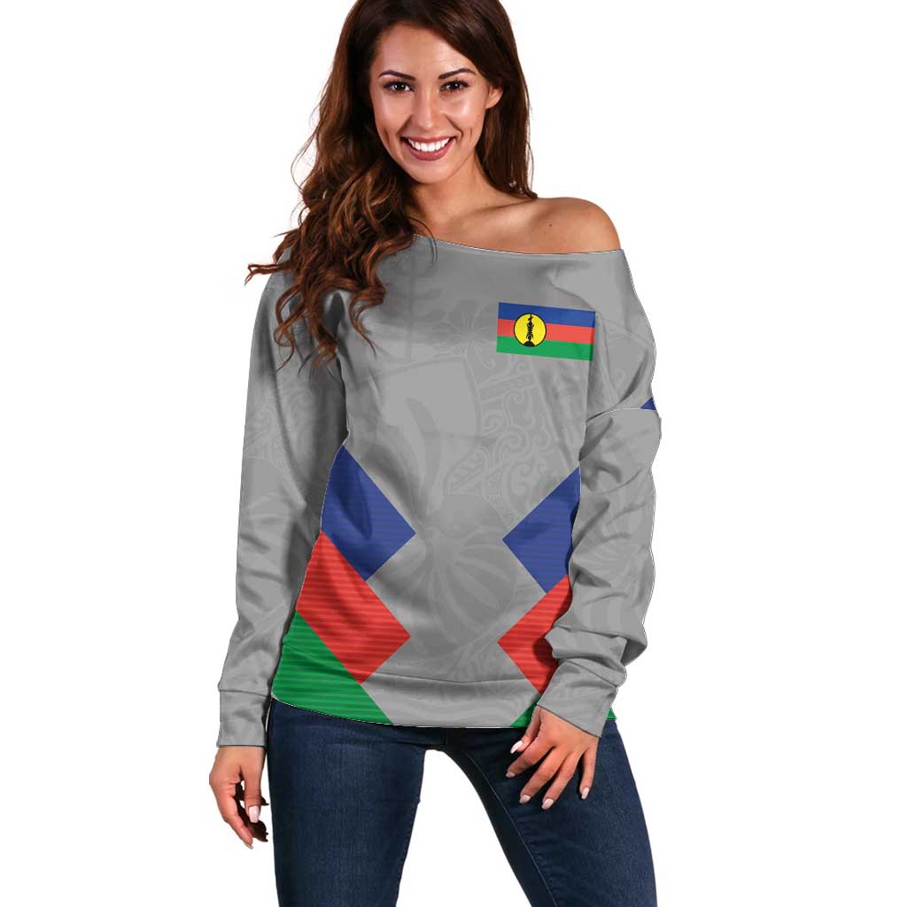 Custom New Caledonia-The Kagus Off Shoulder Sweater LT03 Women Gray - Polynesian Pride