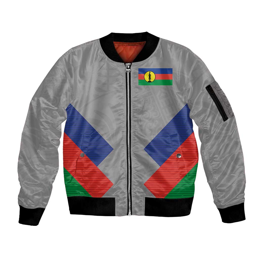 Custom New Caledonia-The Kagus Sleeve Zip Bomber Jacket LT03 Unisex Gray - Polynesian Pride